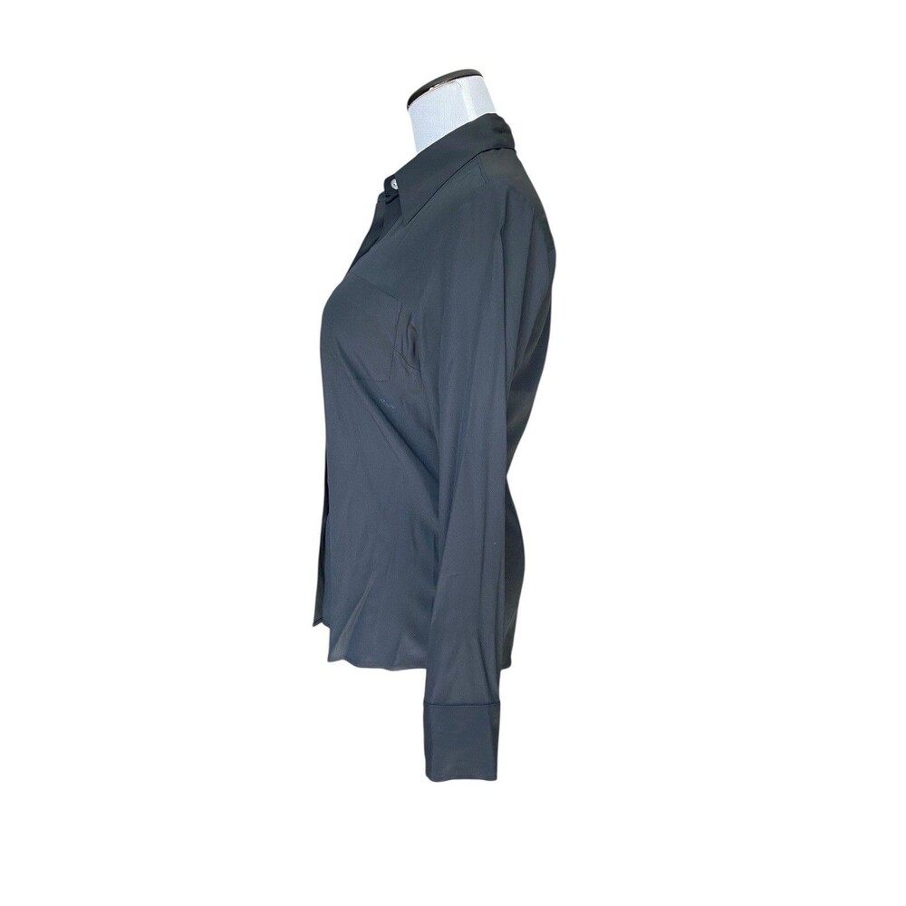 Vintage Y2K Express Silk Button Down Shirt Size 7/8 Black Fitted Office Siren - Picture 9 of 11